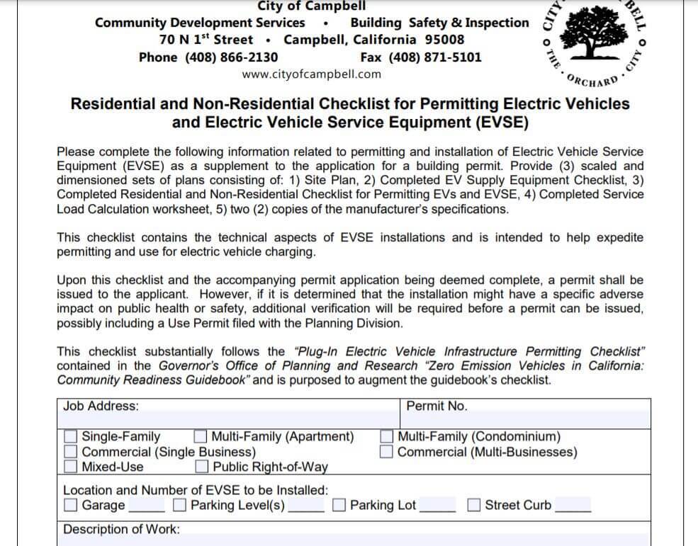 EV charging station permit application